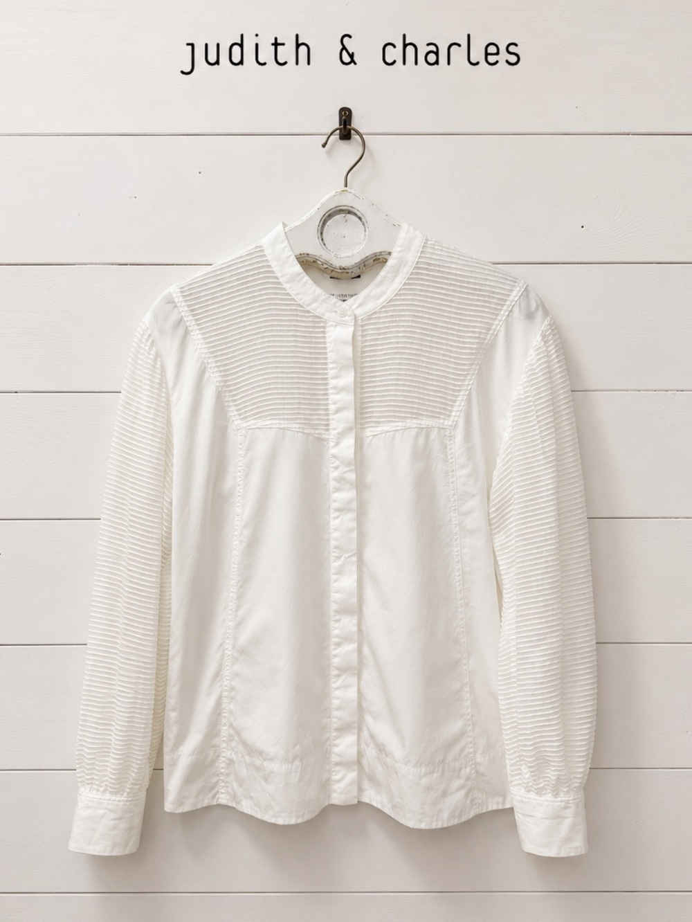 JUDITH & CHARLES White Sheer Detail Blouse Size 12